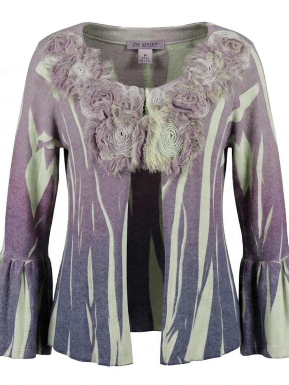 DB Sport Made in USA Abstract Faux Fur Trim Cardigan Sweater Women Size M